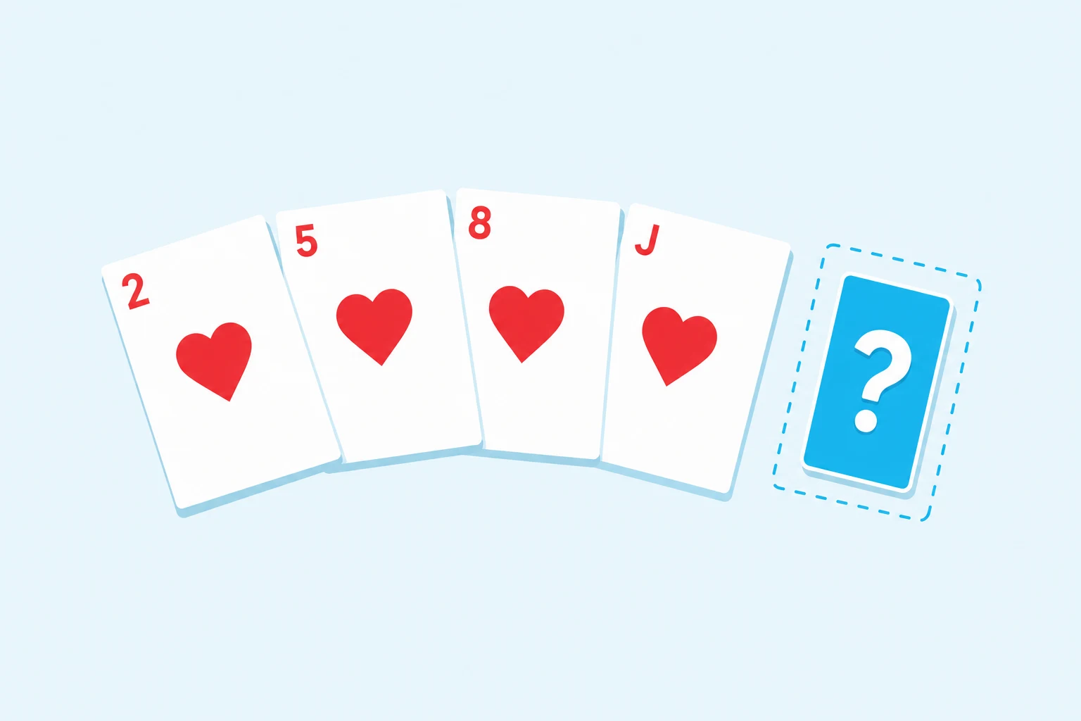 Four cards of the same suit: four hearts fanned, one card short of a flush.