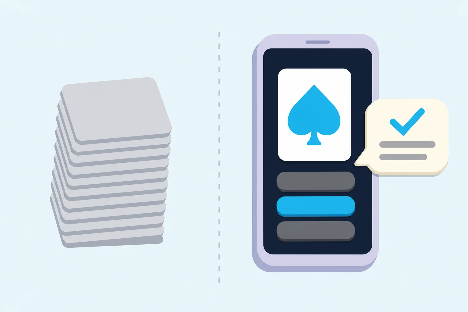 Poker practice app on a phone: a quiz card with answer buttons beside instant feedback.