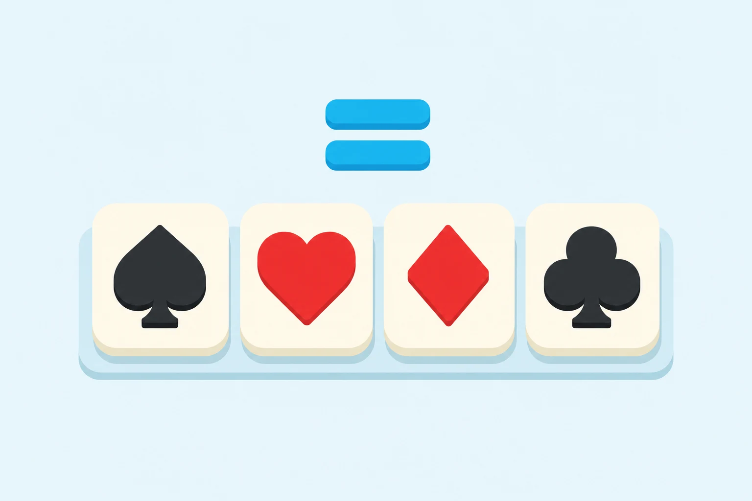 The four poker suits, spade, heart, diamond, and club, sitting level to show equal rank.