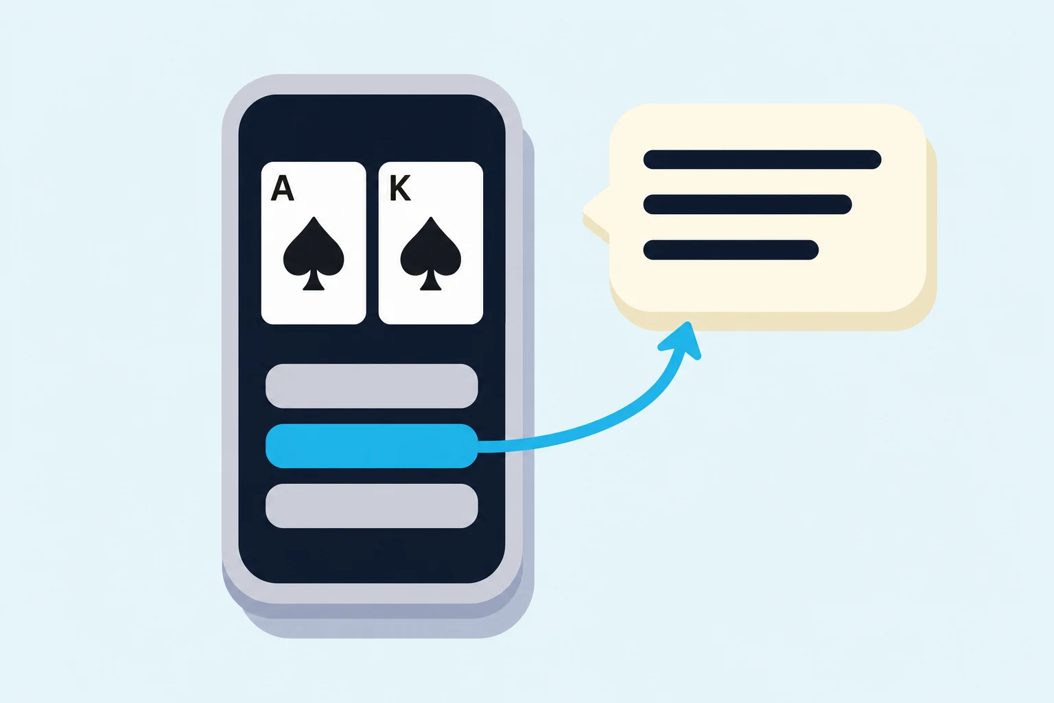 Poker trainer app on a phone: a hand quiz with answer buttons and instant feedback.